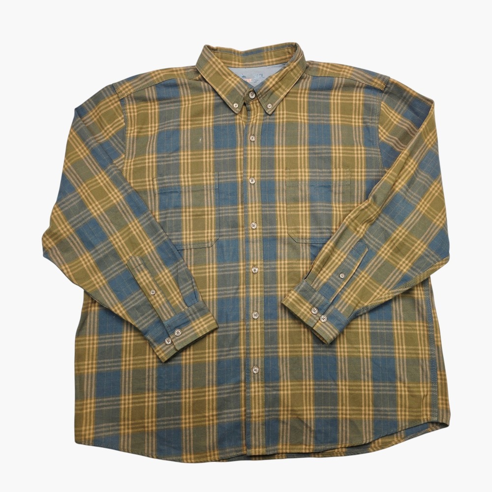 Ridgecut Toughwear Mens 3XL Plaid Button Down Shirt Blue Green Long Sleeve Work